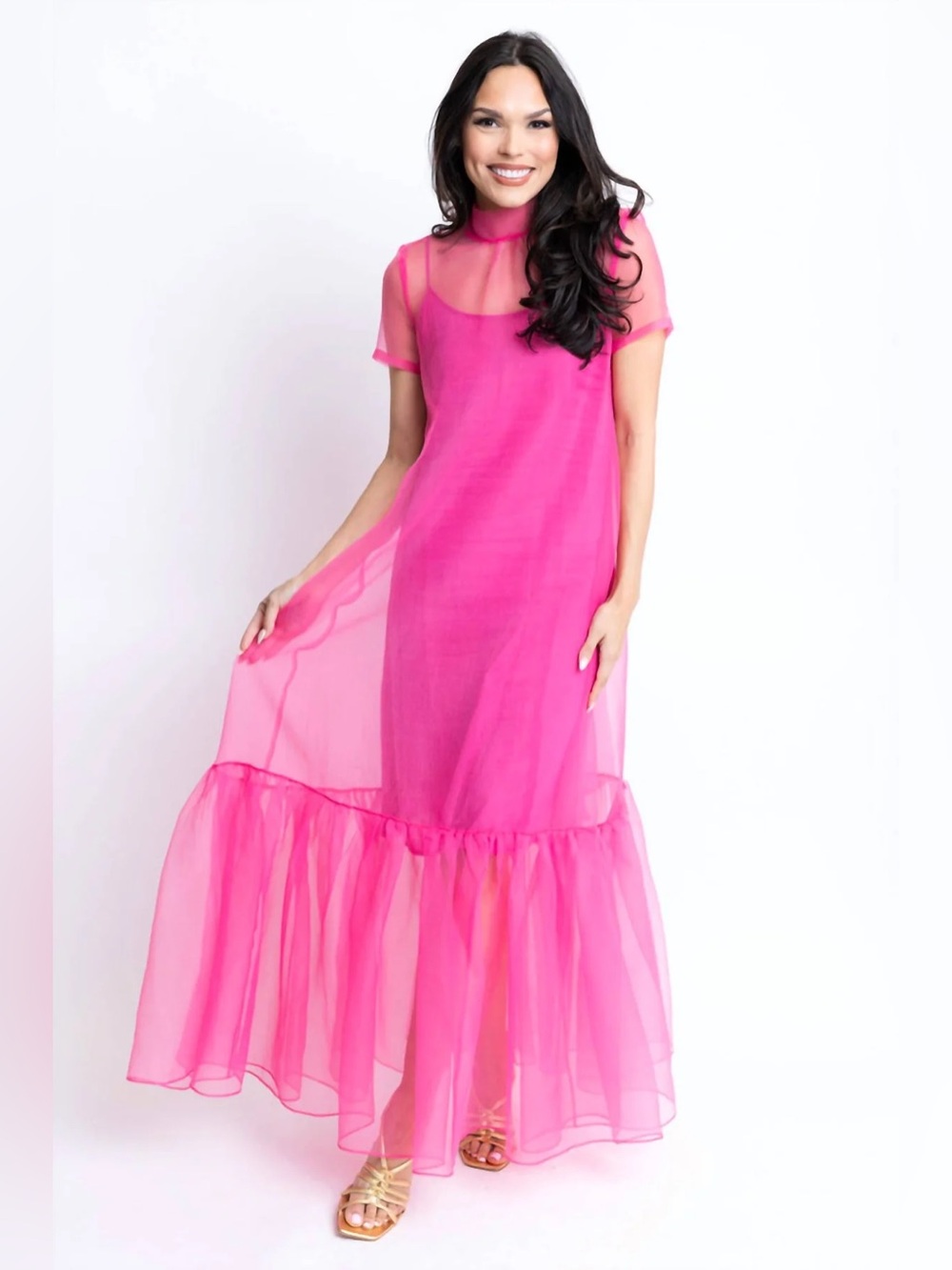 Karlie Magenta Organza Bow Maxi Dress